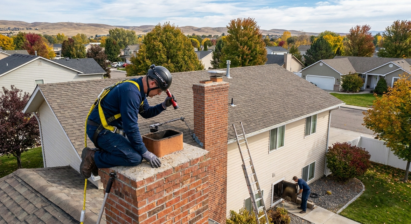 Chimney inspection in Nampa during annual maintenance check